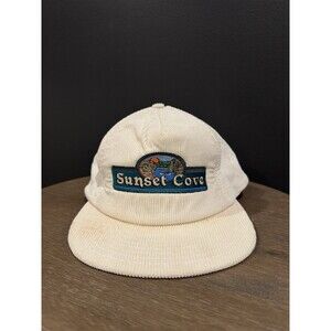 Vintage Trucker Hat Cap “Sunset Cove” Corduroy Adjustable White Embroidered